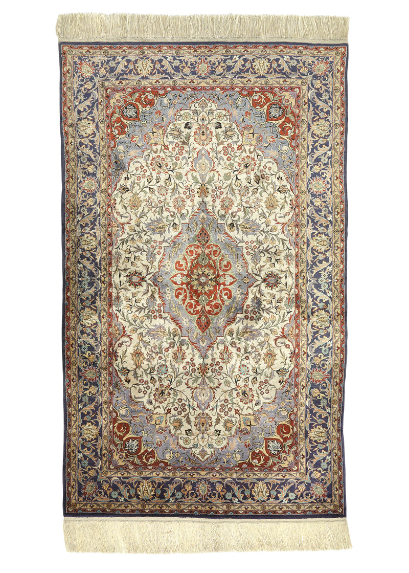27122 Oriental Rug Chinese Handmade Area Traditional 3'0'' x 5'1'' -3x5- Whites Beige Red Blue Floral Design
