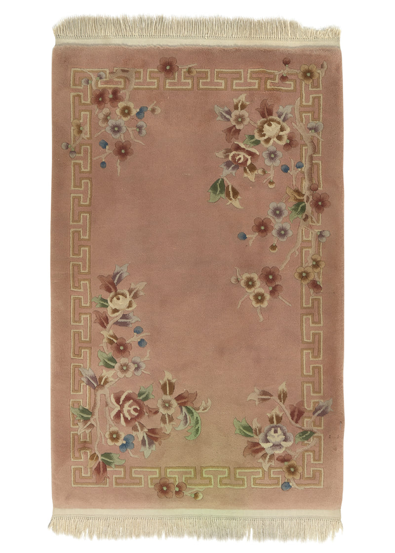 Pink Chinese Rug Oriental Rug Chinese Handmade Area Traditional 3'6
