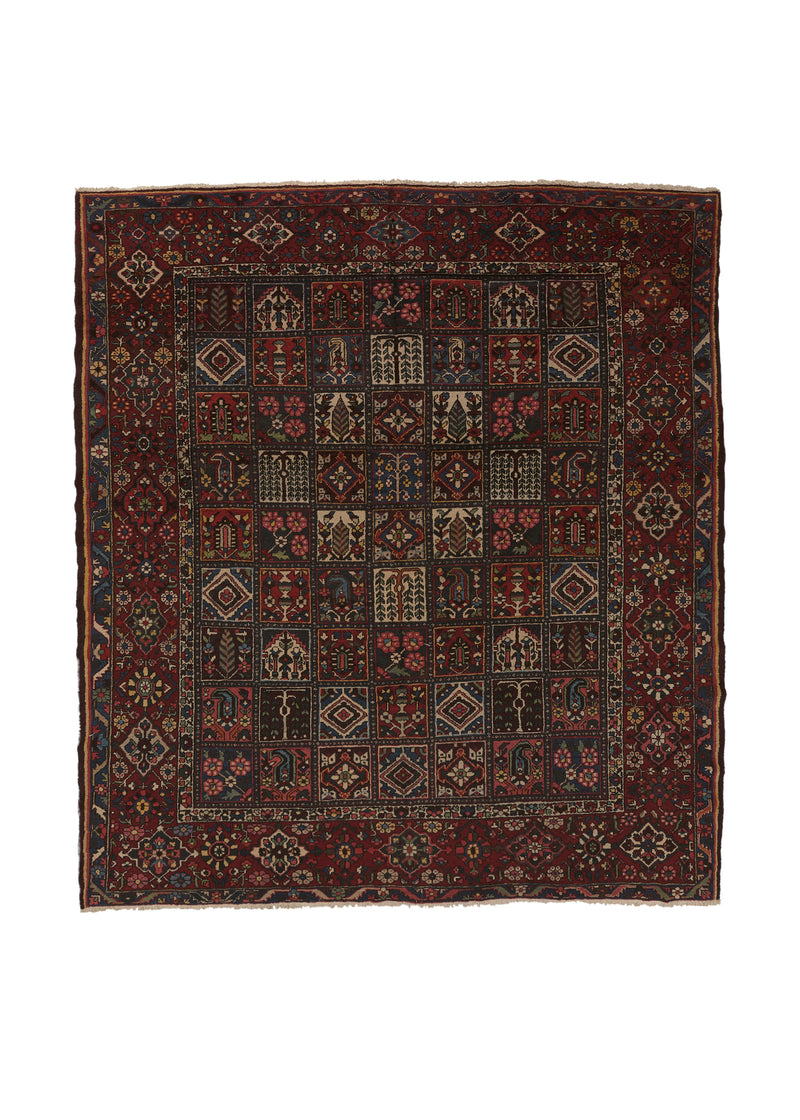 27134 Persian Rug Bakhtiari Handmade Square Tribal Vintage 10'10'' x 12'0'' -11x12- Red Garden Design