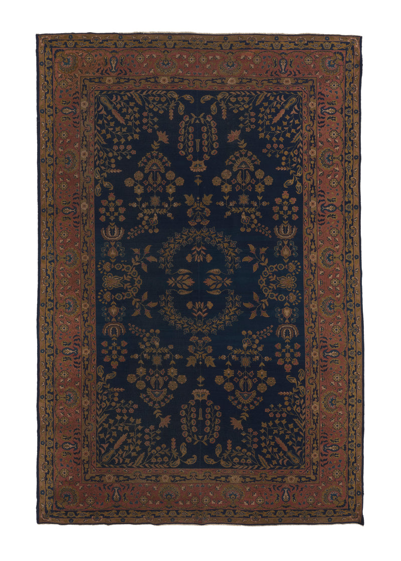 27199 Oriental Rug Turkish Handmade Area Antique Traditional 7'10'' x 12'0'' -8x12- Blue Red Floral Design