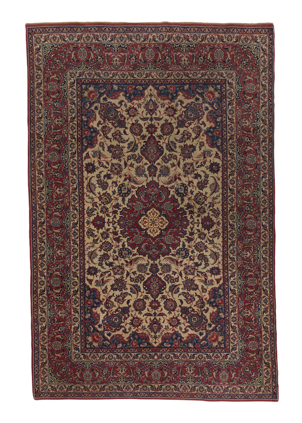 271 Persian Rug Isfahan Handmade Area Antique Traditional 5'0'' x 7'0'' -5x7- Red Whites Beige Floral Design