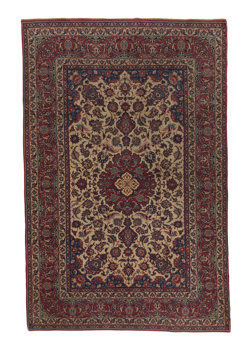 271 Persian Rug Isfahan Handmade Area Antique Traditional 5'0'' x 7'0'' -5x7- Red Whites Beige Floral Design