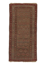 27222 Persian Rug Kurdistan Handmade Area Tribal Vintage 3'7'' x 7'7'' -4x8- Whites Beige Brown Red Floral Design