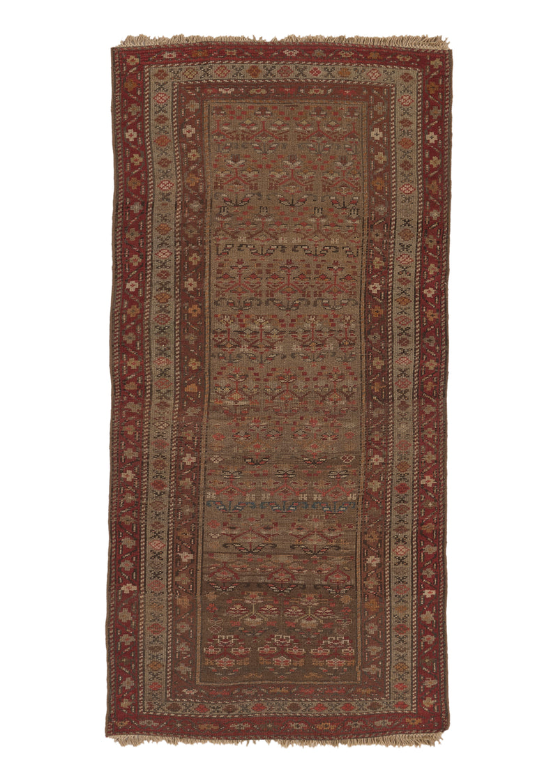 27222 Persian Rug Kurdistan Handmade Area Tribal Vintage 3'7'' x 7'7'' -4x8- Whites Beige Brown Red Floral Design
