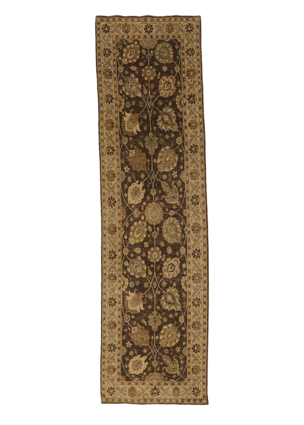 27336 Oriental Rug Pakistani Handmade Runner Transitional 3'11'' x 14'0'' -4x14- Whites Beige Brown Floral Oushak Design
