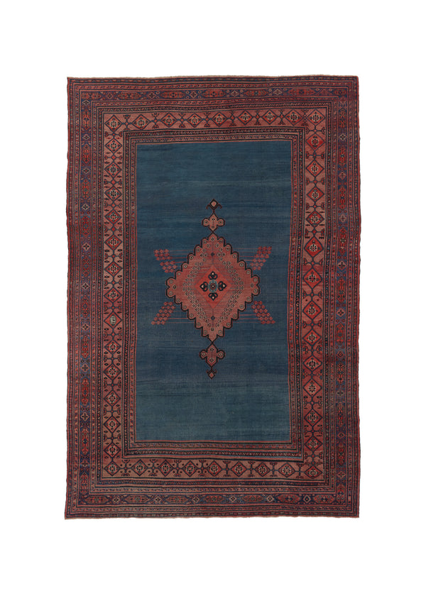 27404 Persian Rug Dorokhsh Handmade Area Antique Traditional 8'7'' x 13'0'' -9x13- Red Blue Open Field Geometric Design