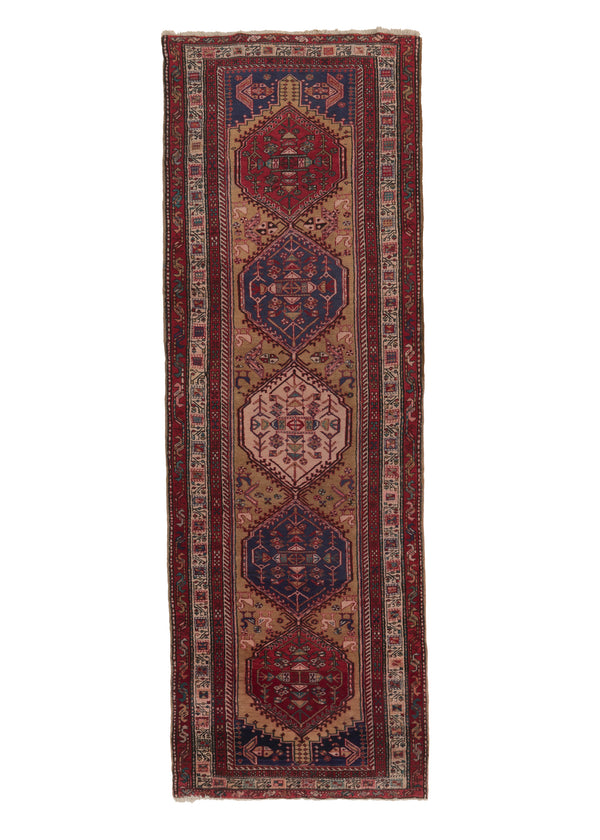 27419 Persian Rug Sarab Handmade Runner Tribal Vintage 3'9'' x 11'0'' -4x11- Red Whites Beige Blue Geometric Design