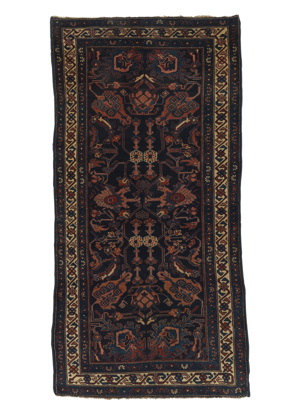 27420 Persian Rug Kurdistan Handmade Area Runner Antique Tribal 3'7'' x 7'6'' -4x8- Blue Whites Beige Floral Design