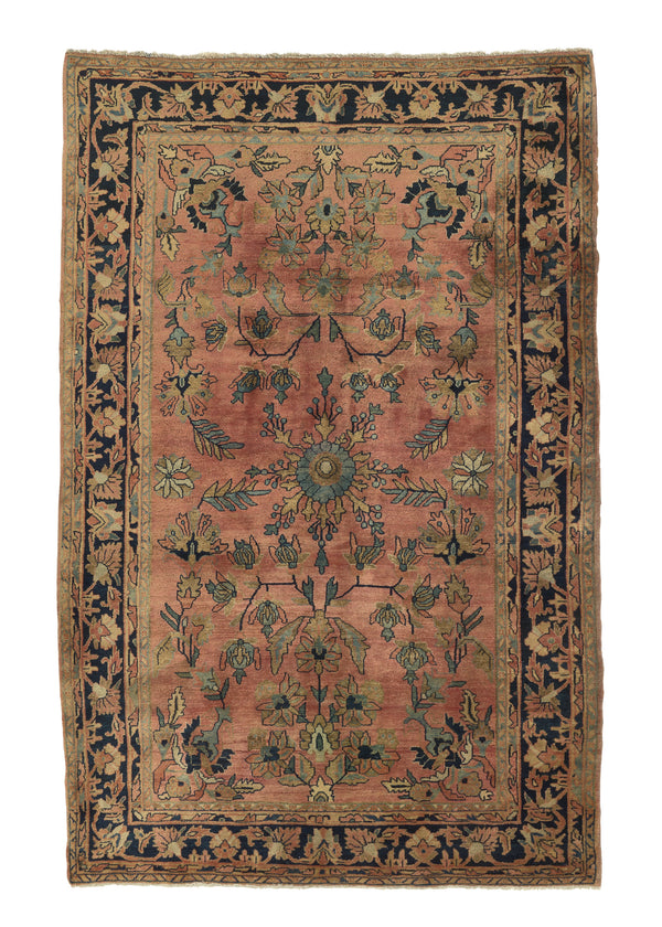 27431 Persian Rug Sarouk Handmade Area Antique Traditional 4'5'' x 6'10'' -4x7- Pink Yellow Gold Floral Design
