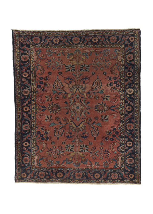 27446 Persian Rug Malayer Handmade Area Antique Tribal 5'3'' x 6'3'' -5x6- Orange Blue Floral Design