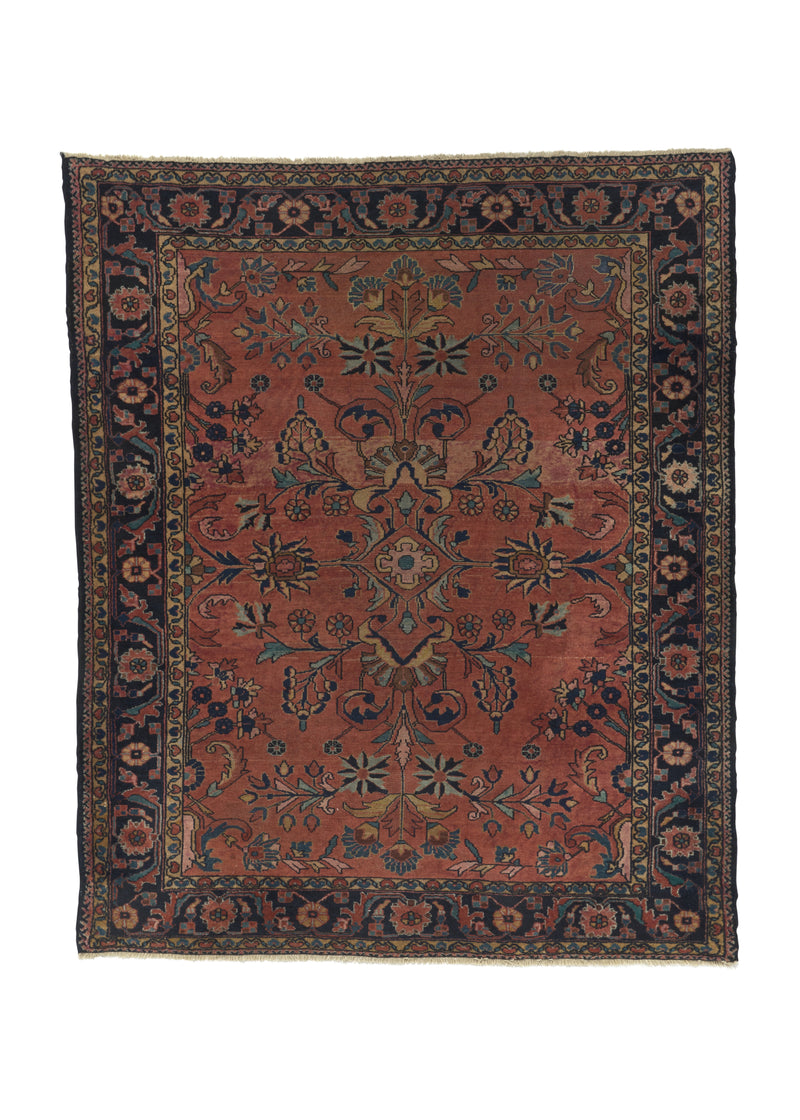 27446 Persian Rug Malayer Handmade Area Antique Tribal 5'3'' x 6'3'' -5x6- Orange Blue Floral Design