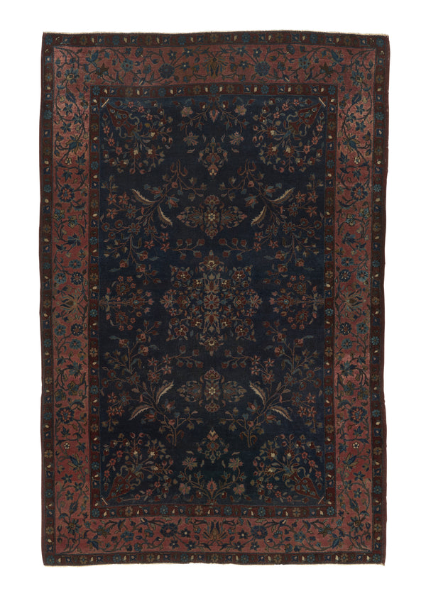 27559 Persian Rug Kerman Handmade Area Antique Traditional 4'2'' x 6'8'' -4x7- Blue Pink Floral Design