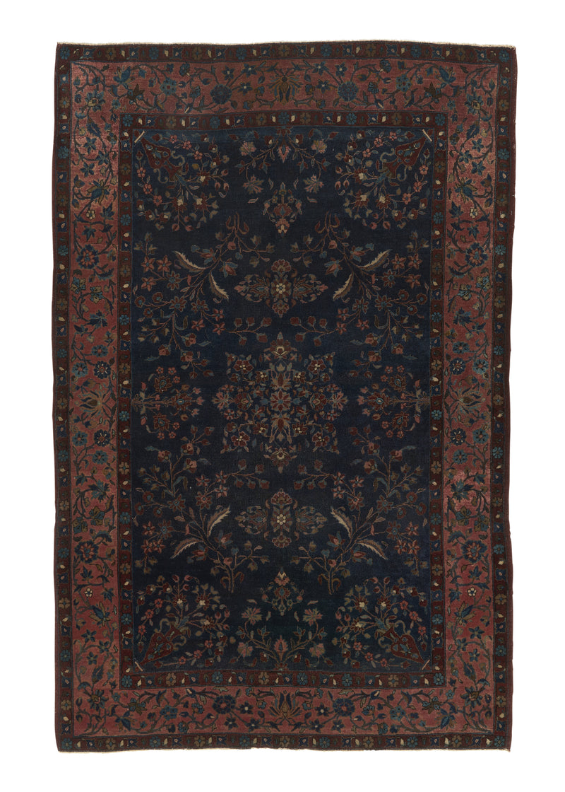 27559 Persian Rug Kerman Handmade Area Antique Traditional 4'2'' x 6'8'' -4x7- Blue Pink Floral Design