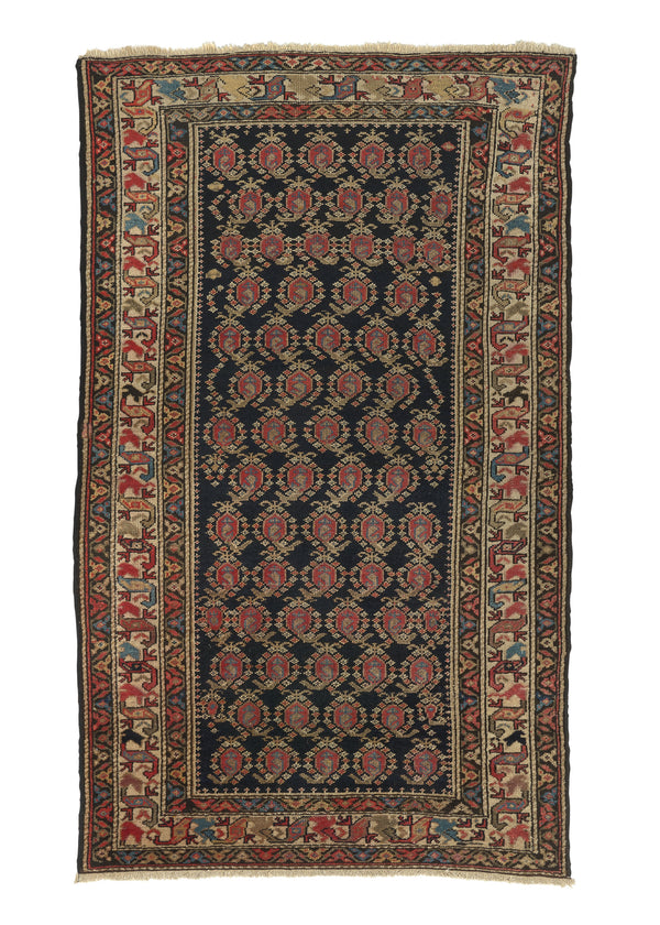 27605 Persian Rug Malayer Handmade Area Tribal Vintage 3'9'' x 6'5'' -4x6- Blue Whites Beige Paisley Boteh Design