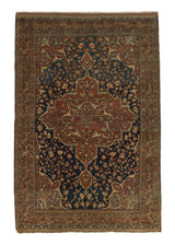 27637 Persian Rug Farahan Handmade Area Antique Traditional 4'5'' x 6'9'' -4x7- Orange Blue Floral Design