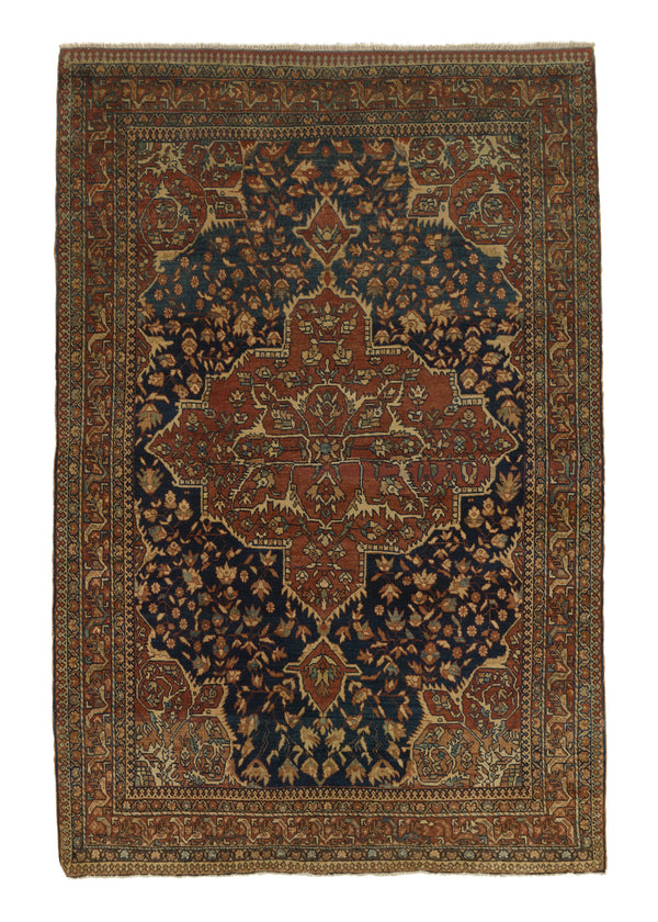 27637 Persian Rug Farahan Handmade Area Antique Traditional 4'5'' x 6'9'' -4x7- Orange Blue Floral Design