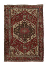 27647 Persian Rug Serapi Handmade Area Antique Tribal 9'7'' x 14'3'' -10x14- Red Whites Beige Geometric Design