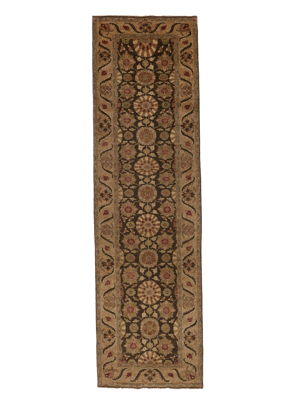 27792 Oriental Rug Pakistani Handmade Runner Transitional 4'2'' x 14'4'' -4x14- Whites Beige Brown Floral Oushak Design