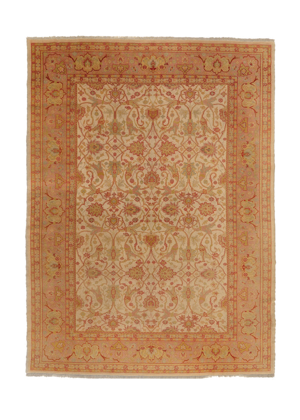 27822 Oriental Rug Turkish Handmade Area Tribal Vintage 8'9'' x 12'0'' -9x12- Whites Beige Pink Oushak Floral Design