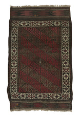 27828 Persian Rug Baloch Handmade Area Antique Tribal 2'8'' x 3'8'' -3x4- Brown Red Geometric Design