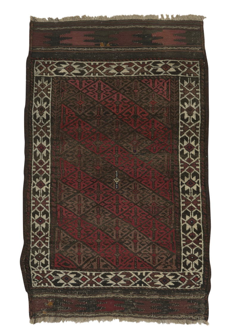 27828 Persian Rug Baloch Handmade Area Antique Tribal 2'8'' x 3'8'' -3x4- Brown Red Geometric Design