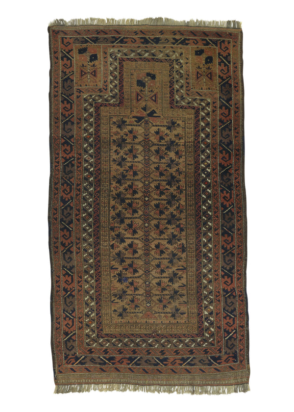 27830 Persian Rug Baloch Handmade Area Runner Antique Tribal 2'10'' x 5'3'' -3x5- Brown Orange Prayer Rug Geometric Design