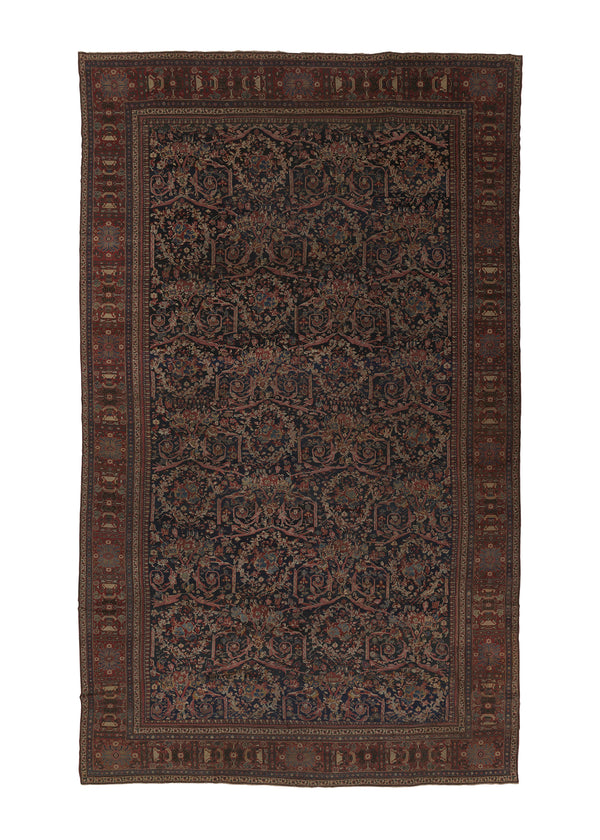 27872 Persian Rug Mahal Handmade Area Antique Tribal 13'6'' x 23'2'' -14x23- Blue Red Mostofi Floral Design