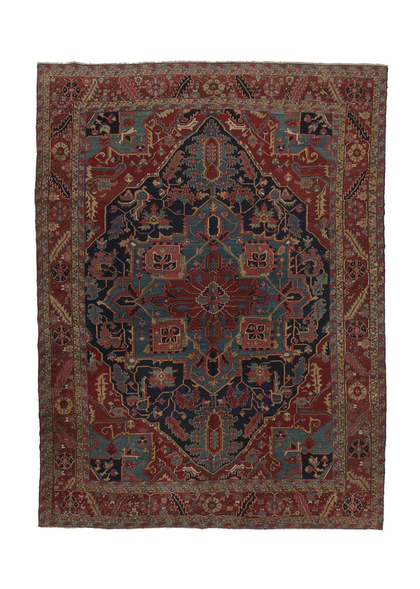 27874 Persian Rug Heriz Handmade Area Tribal Vintage 11'9'' x 16'0'' -12x16- Red Blue Geometric Design