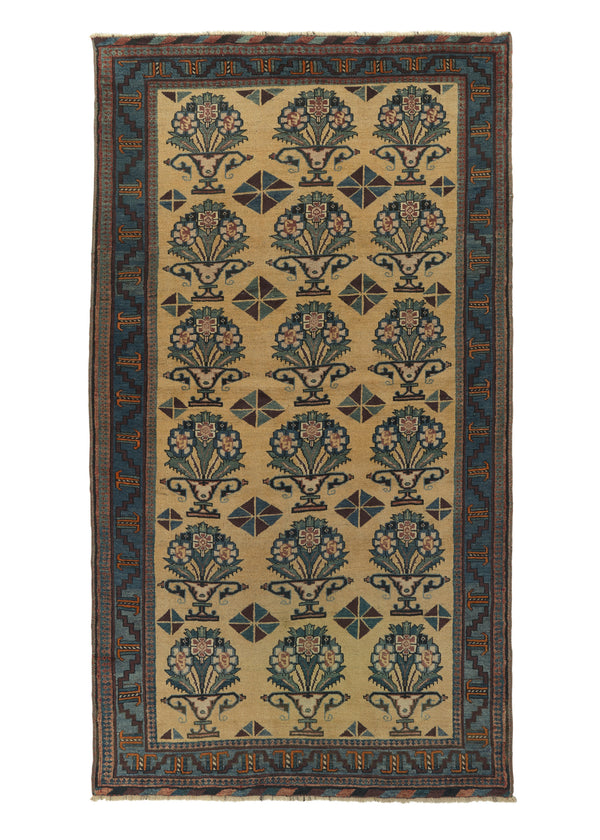 27876 Persian Rug Afshar Handmade Area Tribal 3'9'' x 6'8'' -4x7- Yellow Gold Blue Vase Design