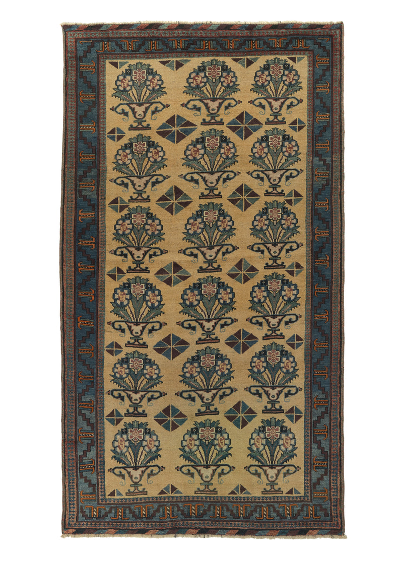 27876 Persian Rug Afshar Handmade Area Tribal 3'9'' x 6'8'' -4x7- Yellow Gold Blue Vase Design