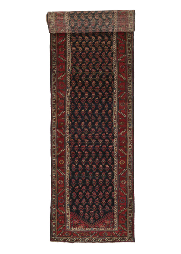 27877 Persian Rug Malayer Handmade Runner Tribal Vintage 3'8'' x 15'8'' -4x16- Blue Red Paisley Boteh Design
