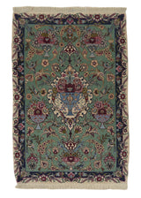 27901 Persian Rug Isfahan Handmade Area Traditional 2'5'' x 3'8'' -2x4- Green Pink Vase Floral Animals Design