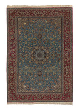 27904 Persian Rug Isfahan Handmade Area Traditional 8'3'' x 12'0'' -8x12- Blue Red Floral Animals Design