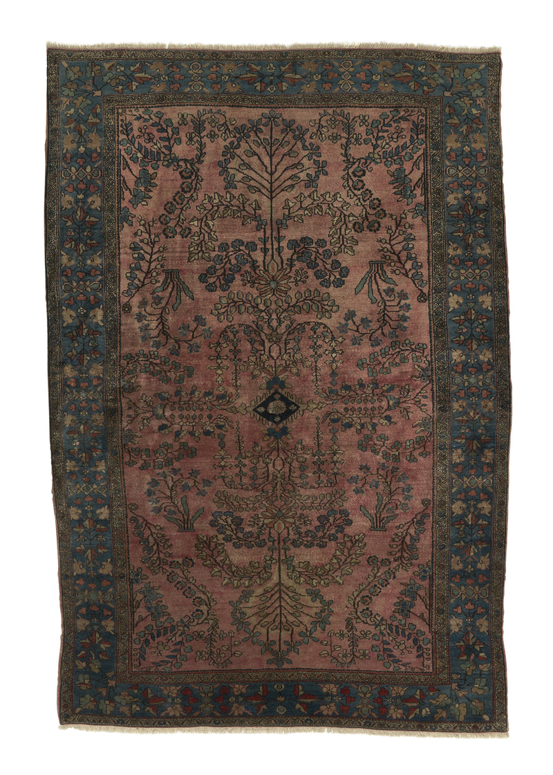 27909 Persian Rug Sarouk Handmade Area Antique Traditional 4'2'' x 6'3'' -4x6- Pink Floral Design