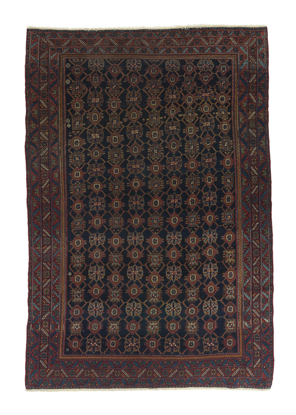 27915 Caucasian Rug Gharabagh Handmade Area Antique Tribal 4'7'' x 6'9'' -5x7- Blue Geometric Design