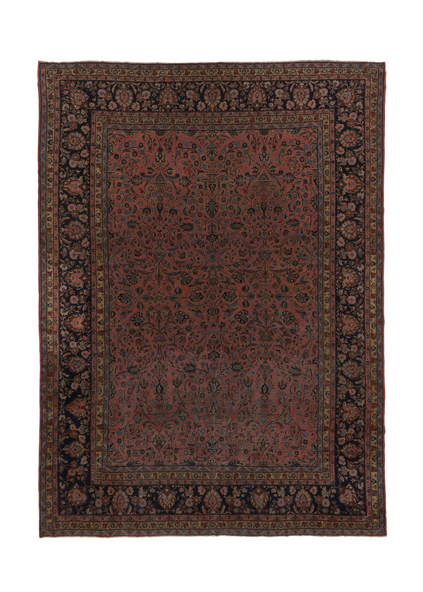 27916 Persian Rug Kashan Handmade Area Antique Traditional 10'0'' x 14'1'' -10x14- Red Blue Floral Design