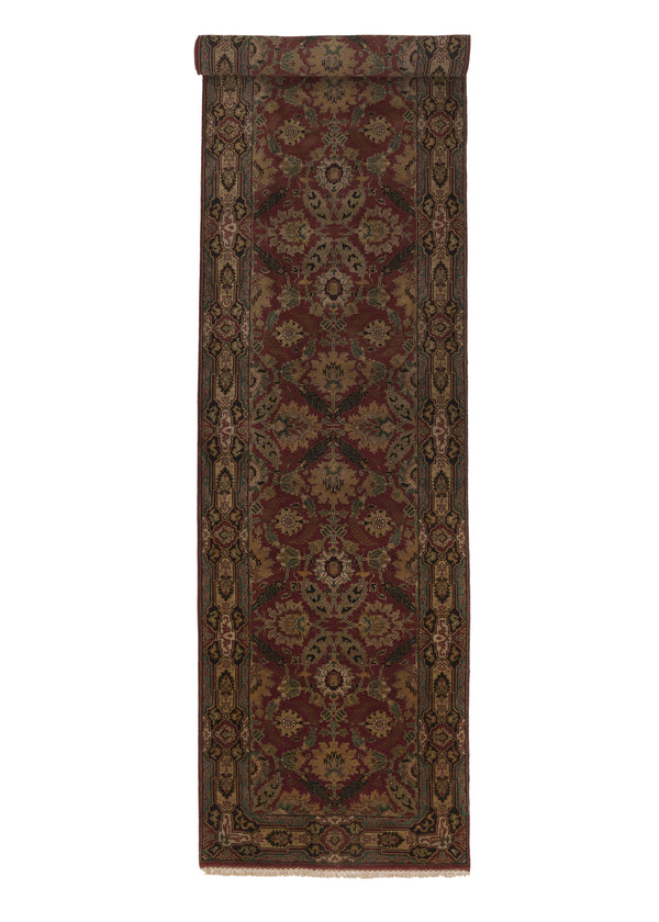 27939 Oriental Rug Indian Handmade Runner Transitional 3'1'' x 12'1'' -3x12- Red Green Jaipur Floral Design