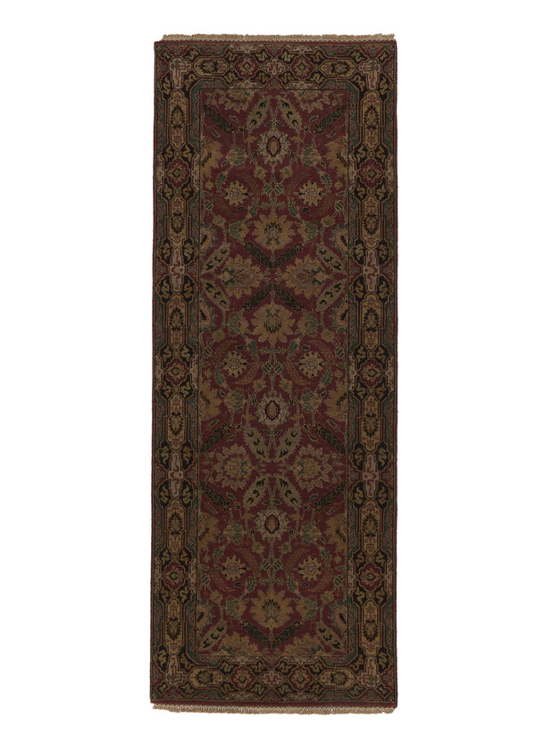 27951 Oriental Rug Indian Handmade Runner Transitional 3'0'' x 8'1'' -3x8- Red Green Jaipur Floral Design