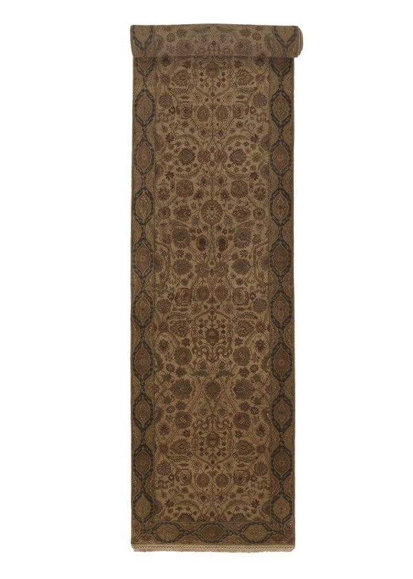 27973 Oriental Rug Indian Handmade Runner Transitional 3'0'' x 14'2'' -3x14- Whites Beige Jaipur Floral Design