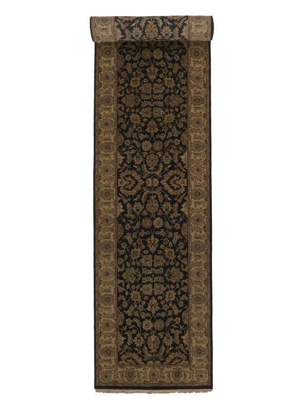 27999 Oriental Rug Indian Handmade Runner Transitional 3'0'' x 14'5'' -3x14- Black Jaipur Floral Design