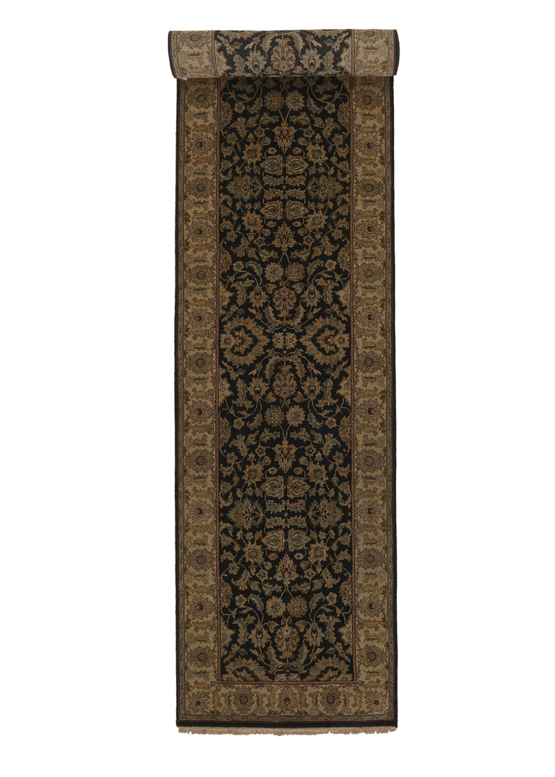 27999 Oriental Rug Indian Handmade Runner Transitional 3'0'' x 14'5'' -3x14- Black Jaipur Floral Design