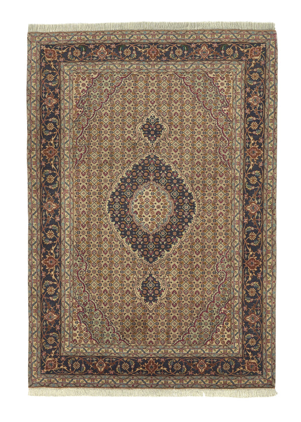 28146 Persian Rug Tabriz Handmade Area Traditional 3'4'' x 4'10'' -3x5- Whites Beige Blue Mahi Fish Design