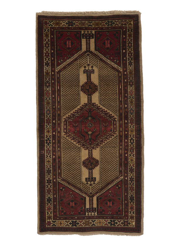 28179 Persian Rug Sarab Handmade Area Tribal Vintage 3'9'' x 7'7'' -4x8- Red Whites Beige Geometric Design