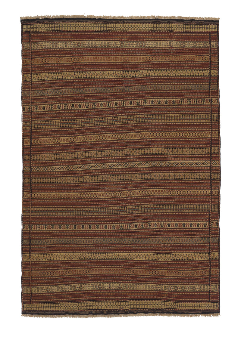 28248 Persian Rug Quchan Handmade Area Tribal Vintage 7'10'' x 12'0'' -8x12- Brown Whites Beige Kilim Geometric Design