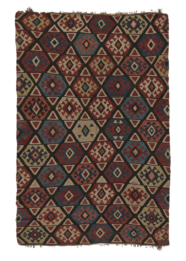 2824 Caucasian Rug Shirvan Handmade Area Vintage Tribal 6'10'' x 11'0'' -7x11- Red Blue Kilim Design