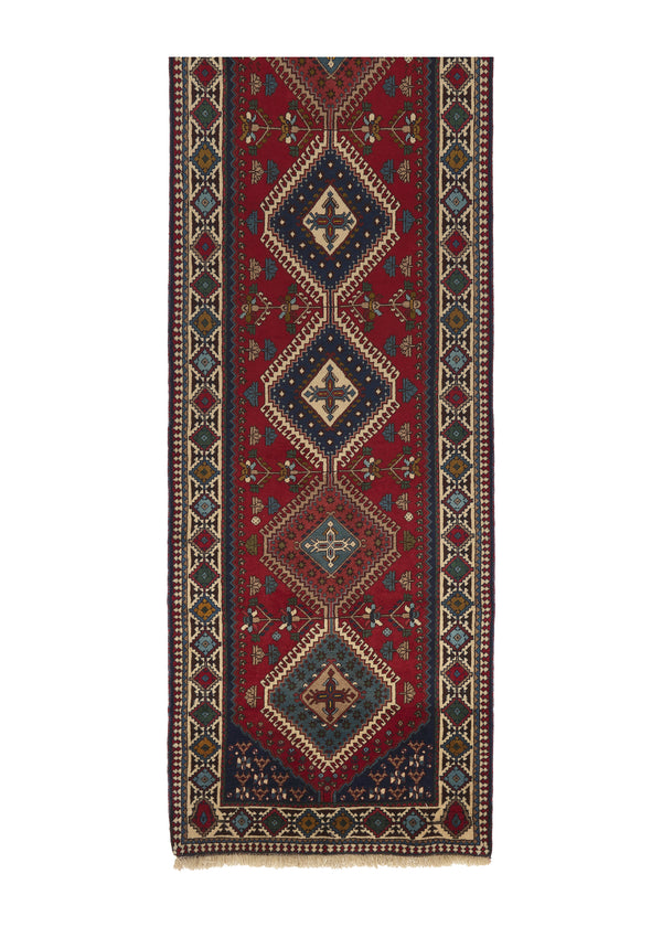 28322 Persian Rug Yalameh Handmade Runner Tribal 2'10'' x 10'2'' -3x10- Red Blue Geometric Design
