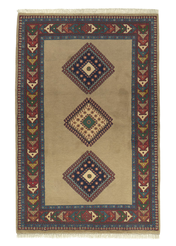28339 Persian Rug Yalameh Handmade Area Tribal 3'5'' x 5'5'' -3x5- Whites Beige Multi-color Geometric Design