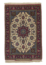 28401 Persian Rug Isfahan Handmade Area Traditional 2'6'' x 3'6'' -3x4- Red Whites Beige Blue Floral Design