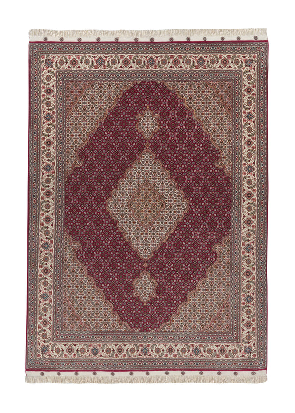 28411 Persian Rug Tabriz Handmade Area Traditional 4'10'' x 6'8'' -5x7- Red Whites Beige Mahi Fish Design