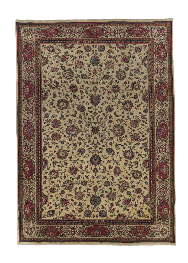 28433 Persian Rug Sarouk Handmade Area Traditional 7'0'' x 10'0'' -7x10- Whites Beige Red Floral Design